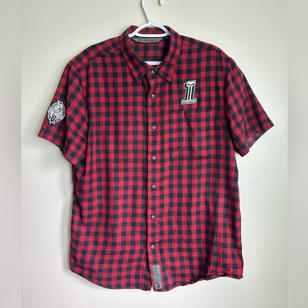 Harley-Davidson Size L Red and Black Plaid Men's Shirt